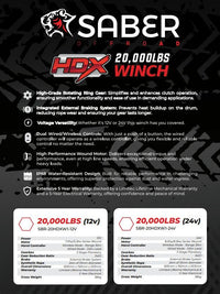 Saber HDX Winch Unfitted 24V 20,000Lb 12mm x 25m Synth