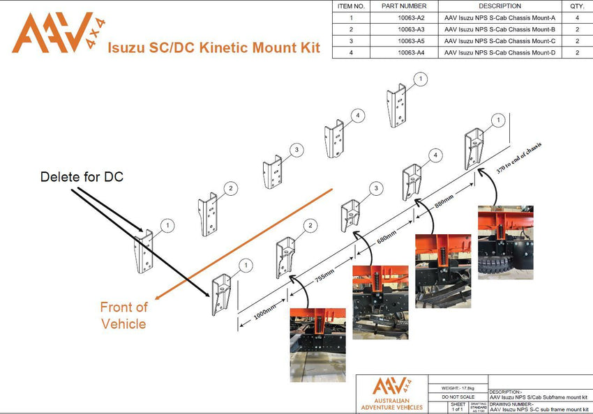 Isuzu NPS Dc 2008+ Kinetic Above Chassis Mount Kit (8+56Pcs) Powdercoated